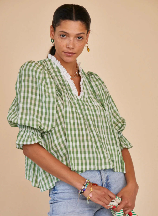Hunter Bell Mia Top Green Gingham size M