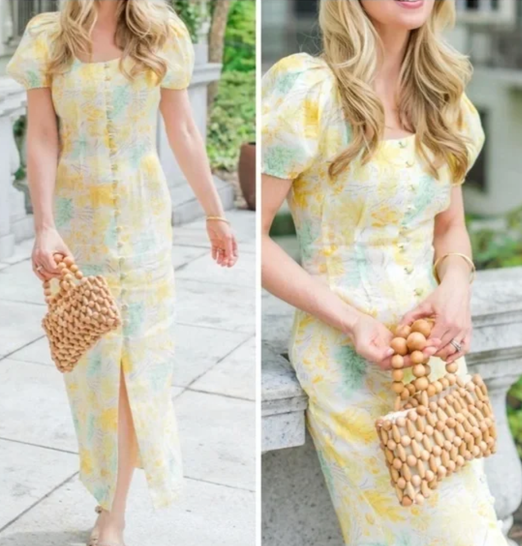Cult Gaia Charlotte Cotton Linen Blend Dress in Lemonade Multi size S