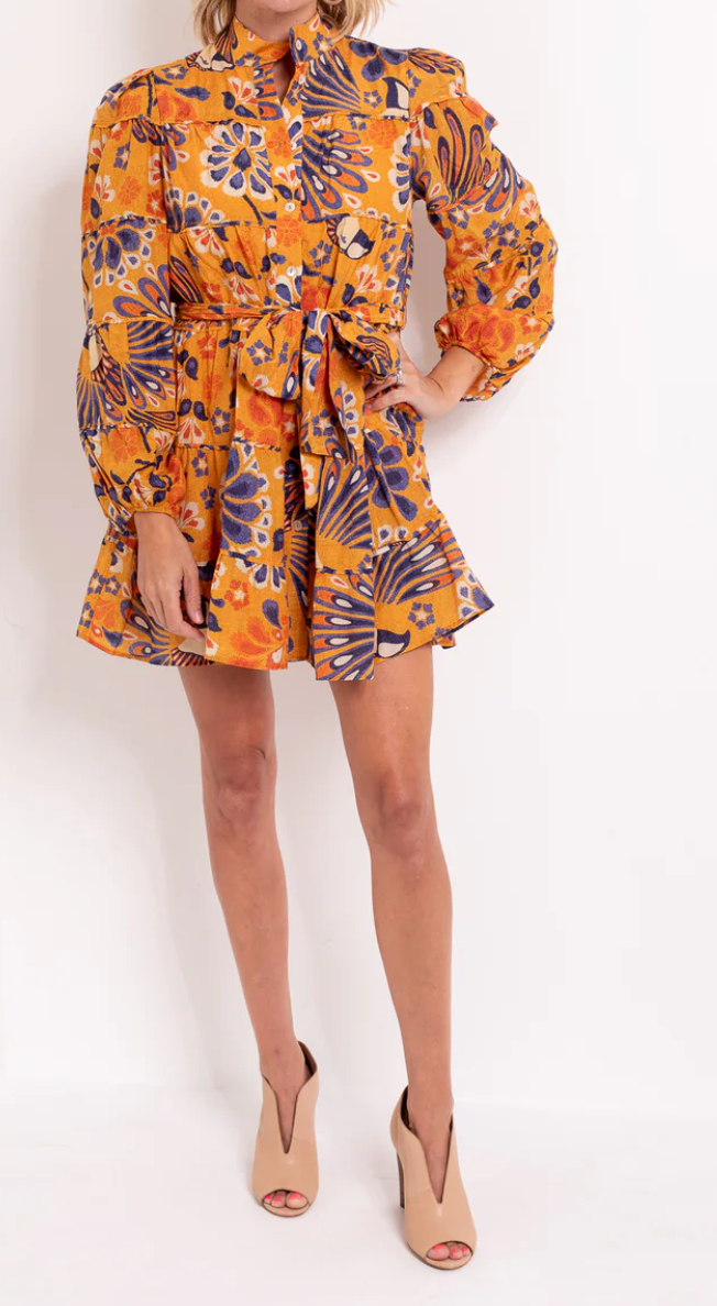 Farm Rio Pineapple Flowers Yellow Mini Dress size M