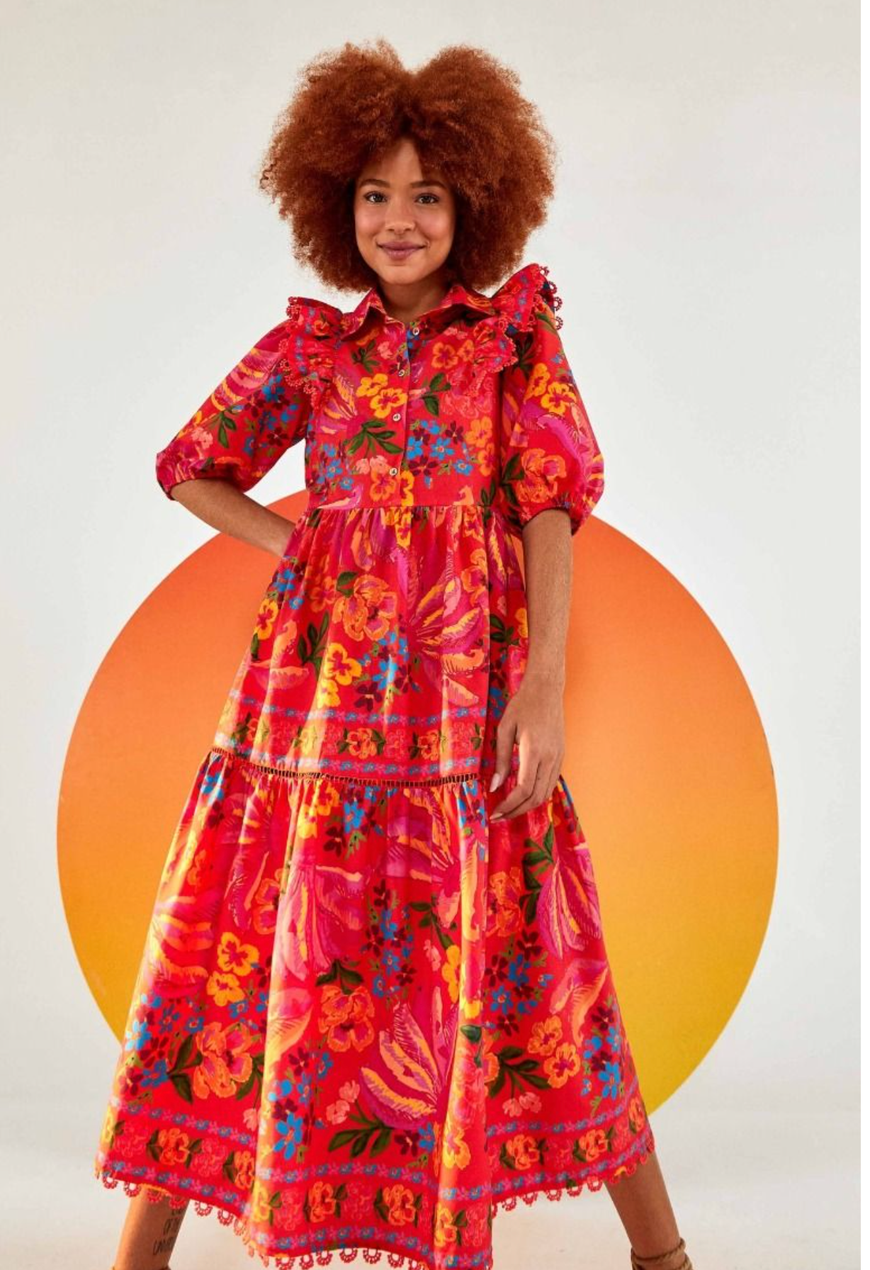 Farm Rio Red Spring Bananas Midi Dress size S