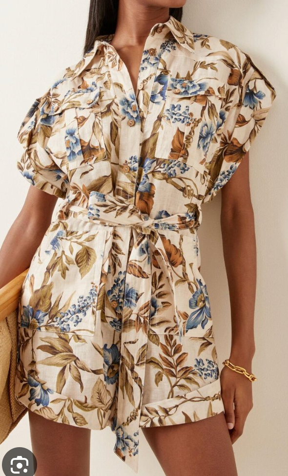 Zimmermann Aliane Roll Cuff Playsuit in Linen size US 6