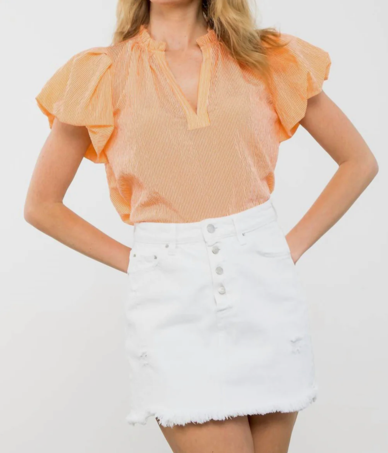 THML Striped Puff Sleeve Top in Orange size S