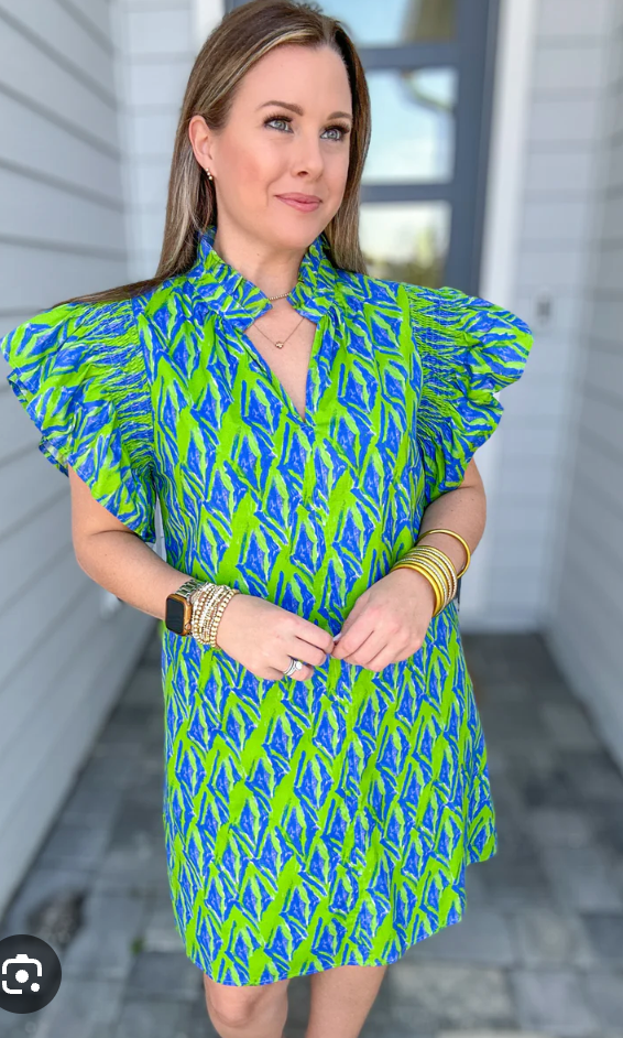 THML Ruffle Green and Blue Dress size S