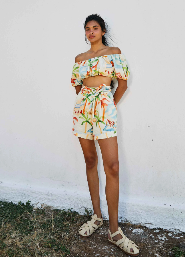 Farm Rio Copacabana Off-shoulder Crop Top and Shorts Set size S