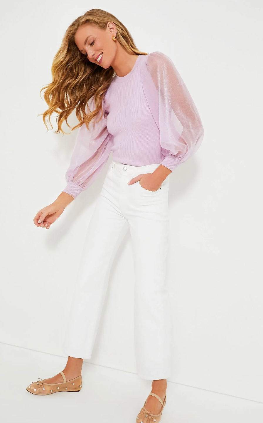 Tuckernuck Lilac Knit Betsy Blouse Sheer Balloon Sleeve Top size M