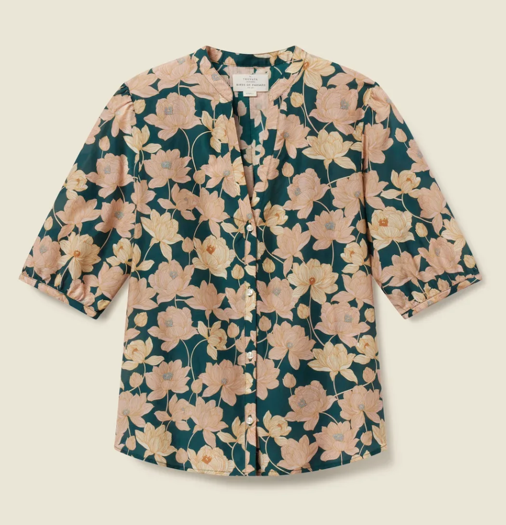 Trovata Birds of Paradis Dakota Blouse Jasper Twilight size M