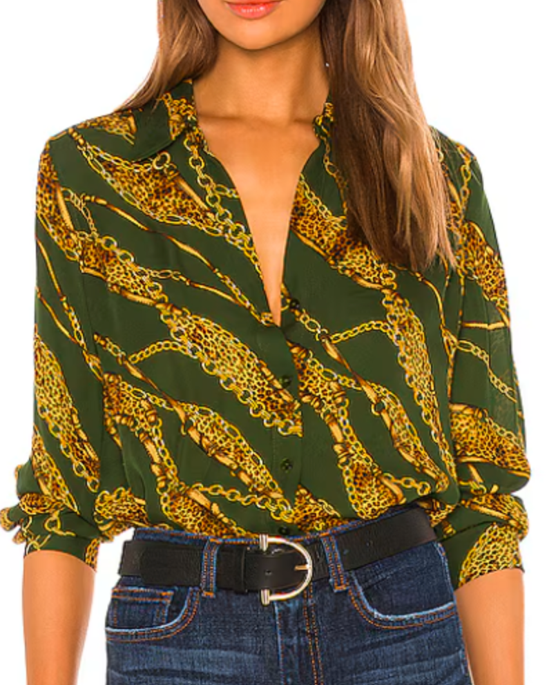 L'agence Nina Silk Printed Blouse In Green size S