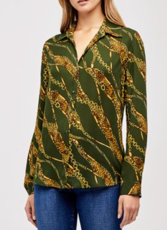 L'agence Nina Silk Printed Blouse In Green size S
