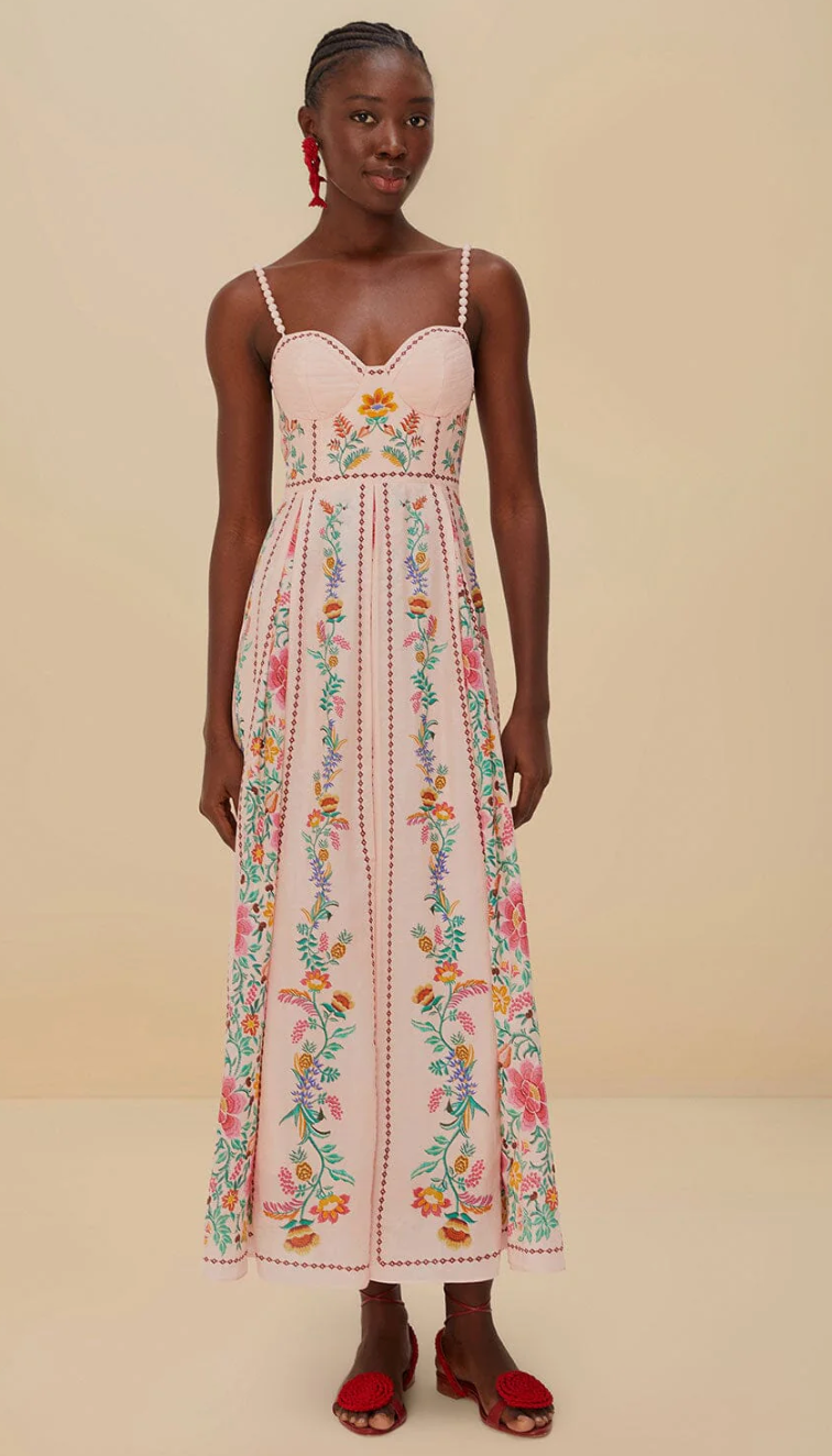Farm Rio Delicate Forest Pink Maxi Dress size L