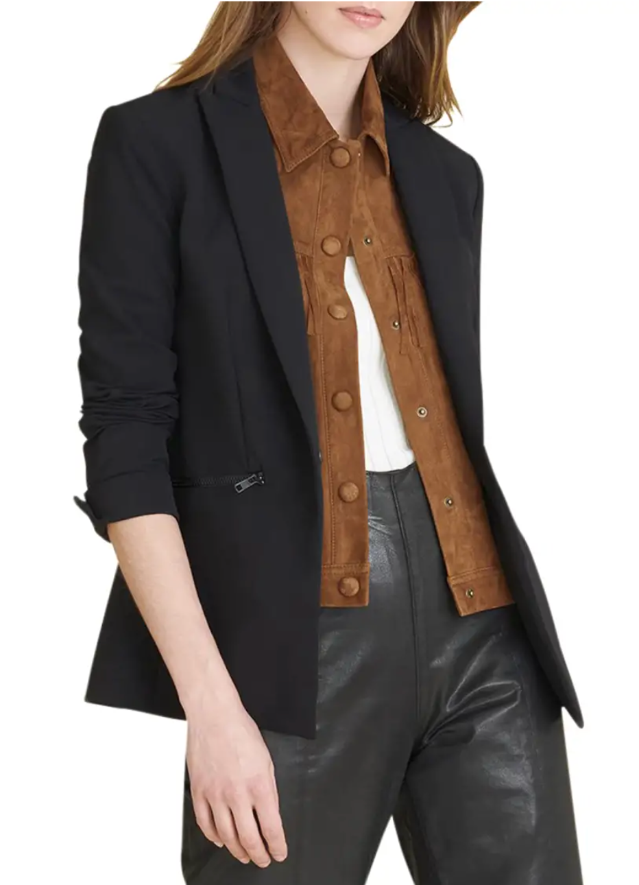 Veronica Beard Slate Suede Dickey with Fringe in Acorn size 00-14