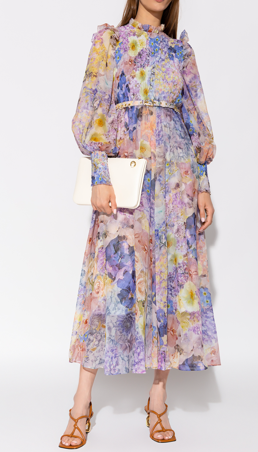 Zimmermann Rhythmic Shirred Floral-Print Midi Dress size US 6