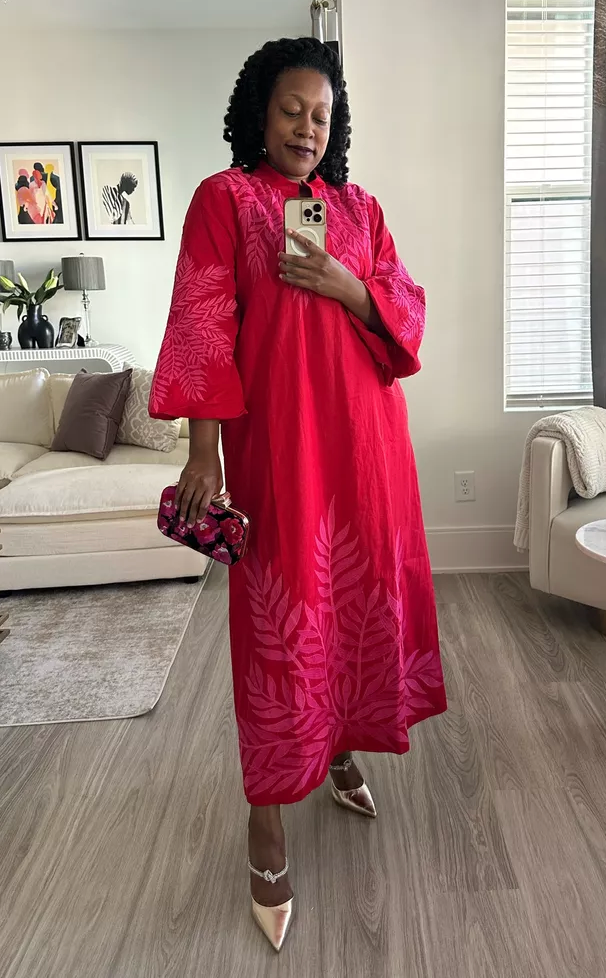 Tuckernuck Scarlet and Hot Pink Embroidered Windermere Caftan size L