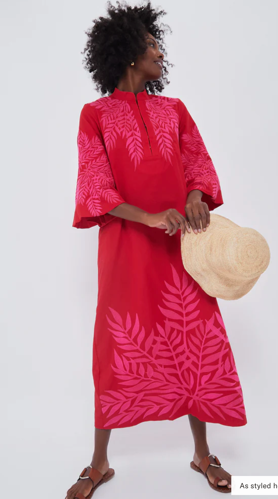 Tuckernuck Scarlet and Hot Pink Embroidered Windermere Caftan size L