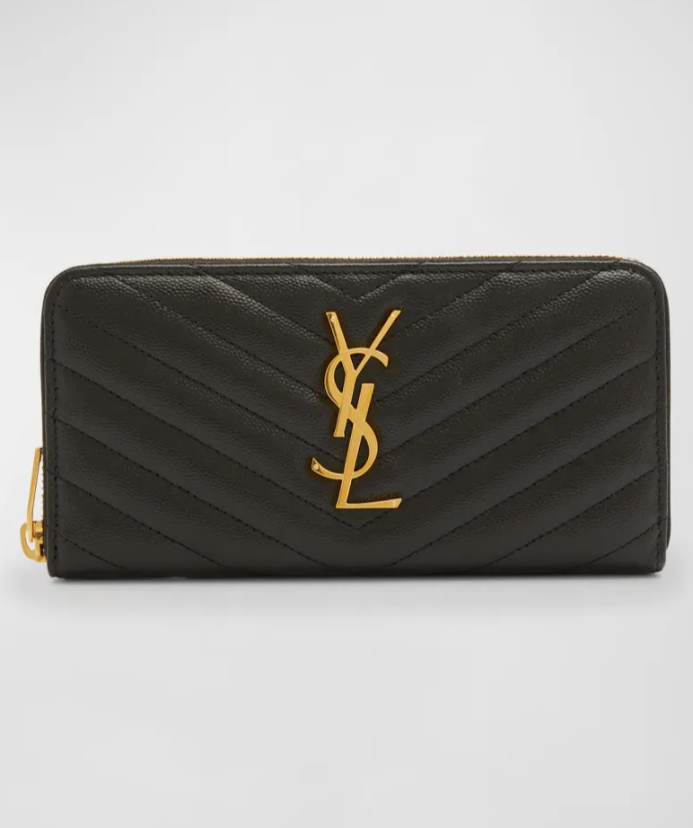 YSL Monogram Large Zip Wallet in Grained Leather