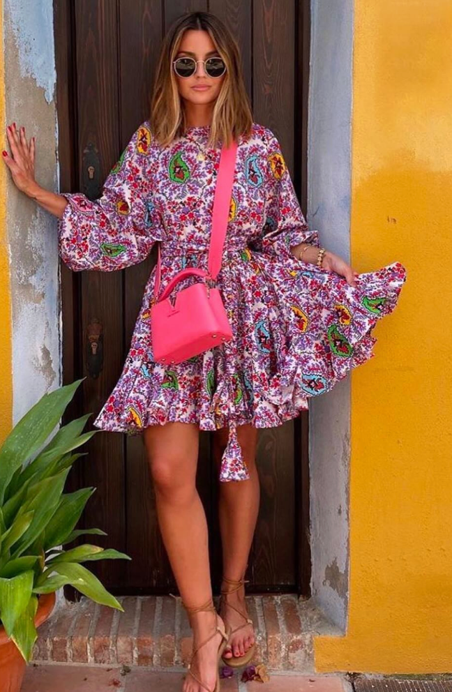 Rhode Ella Dress Purple Paisley Print Belted Mini Dress Size S