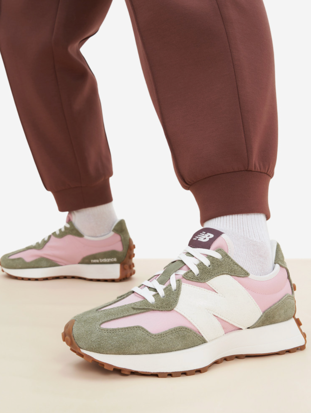 New Balance 327 Pink and Olive Green Sneakers size 10