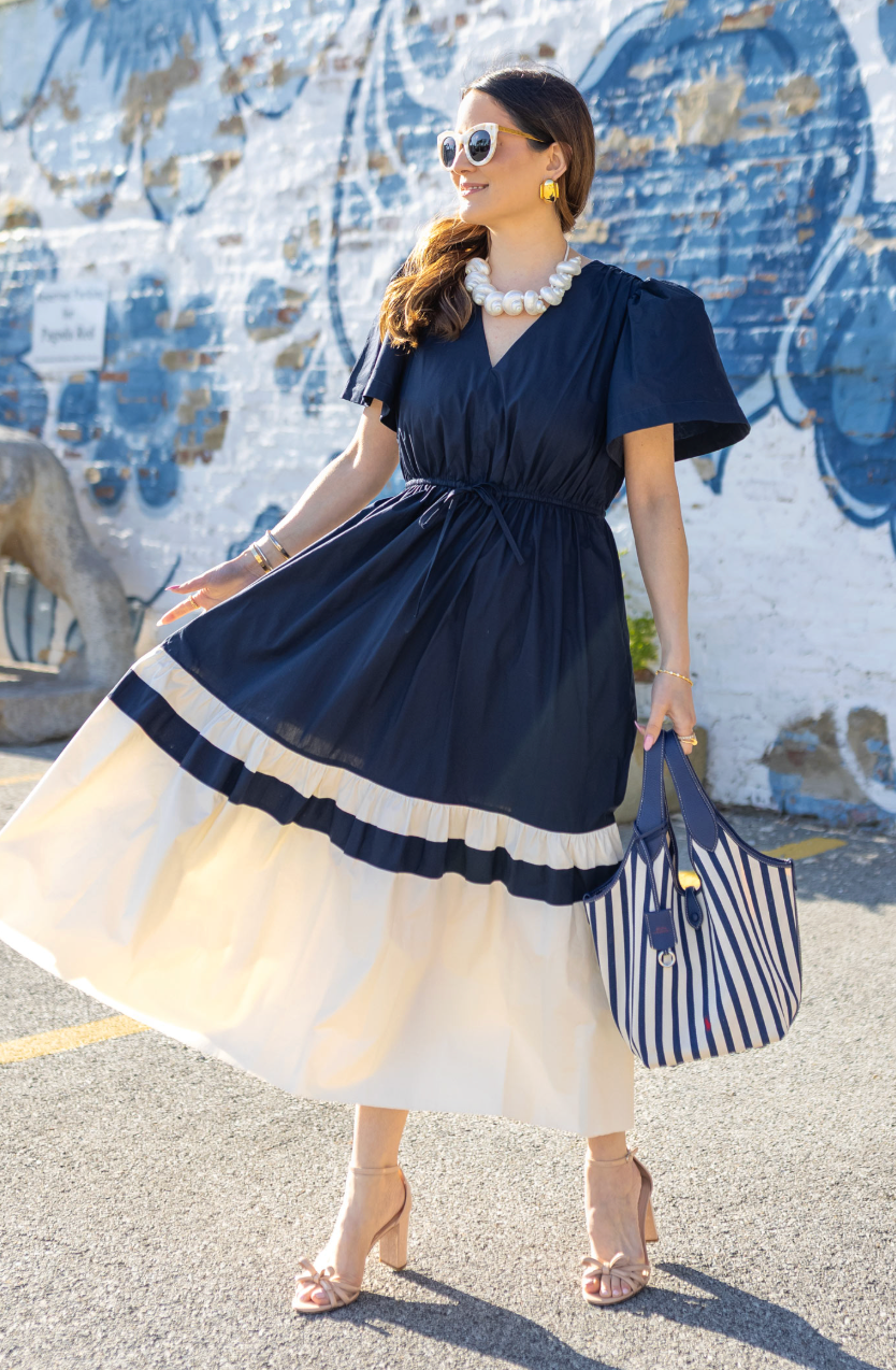 Tuckernuck Mitchell Cream and Navy Dress size L