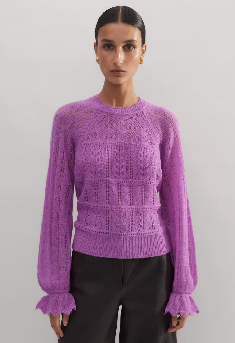 Me + Em Purple Lace Stitch Blouson Sleeve Jumper Sweater size XL