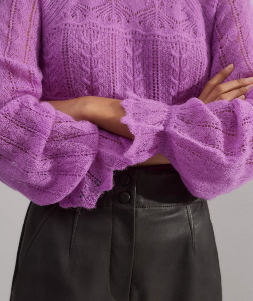 Me + Em Purple Lace Stitch Blouson Sleeve Jumper Sweater size XL