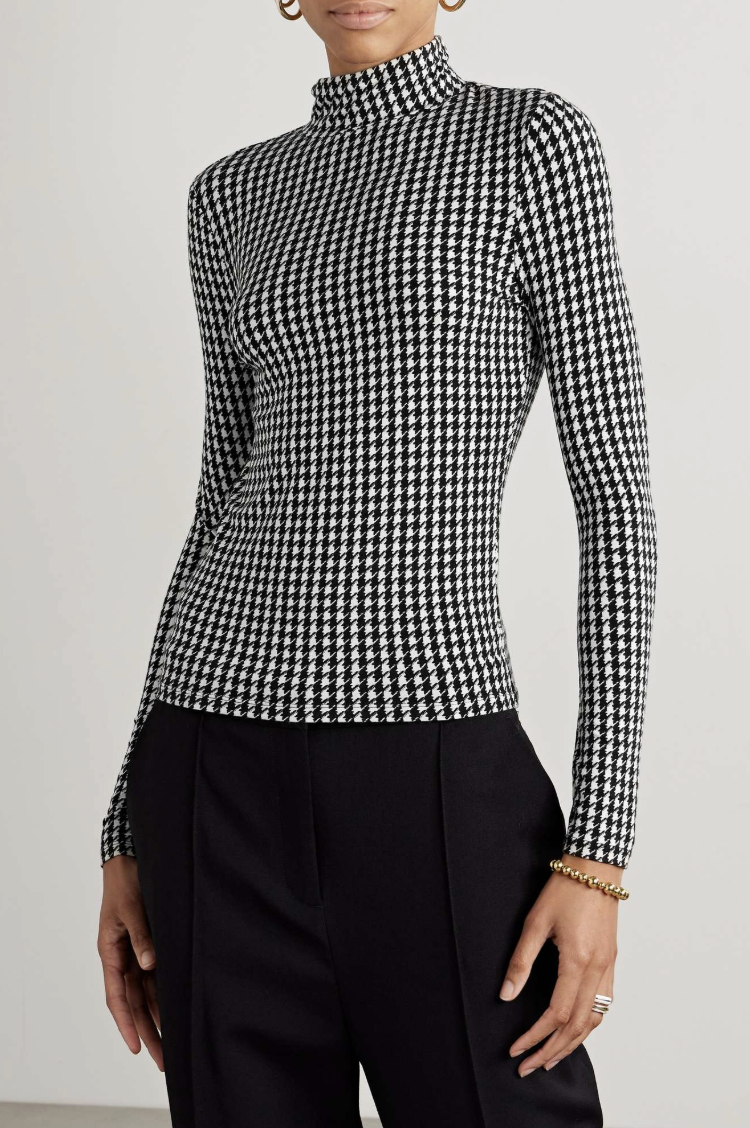 Veronica Beard Nate Houndstooth Jersey Turtleneck Top size XS