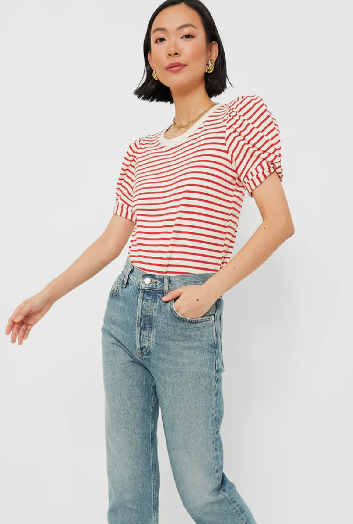 Pomander Place Red Striped Vesty Puff Short Sleeve Crewneck size S