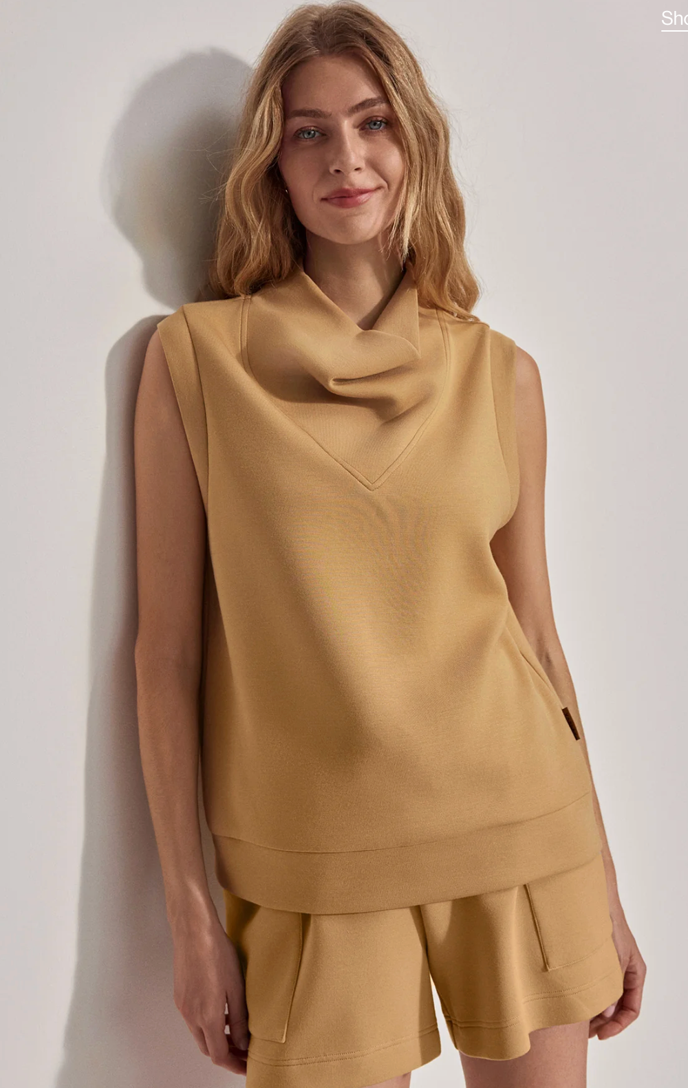 Varley Ellen Cowl Neck Tank in Prairie Sand size XS