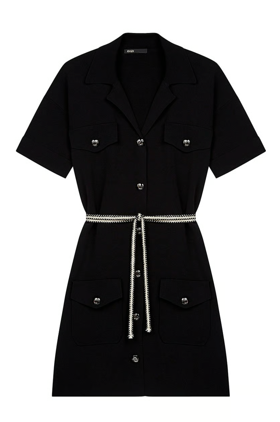 Maje Russ Belted Woven Mini Dress size 40 - Large