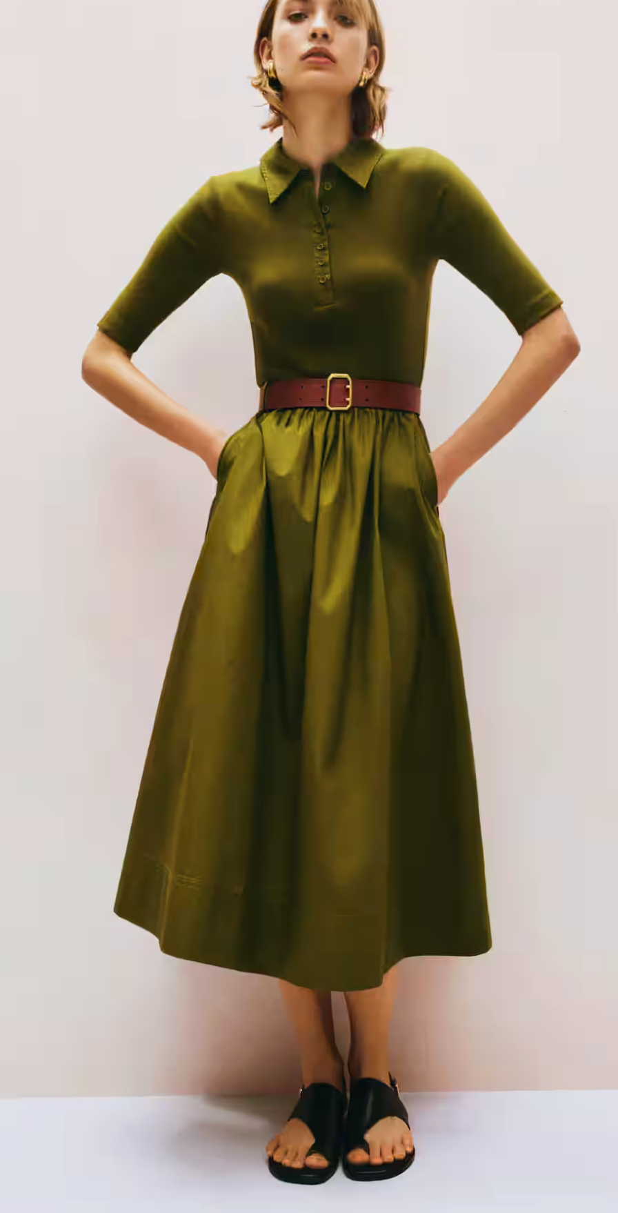 Me+Em Mixed Media Shirt Collar Maxi Dress size US 4