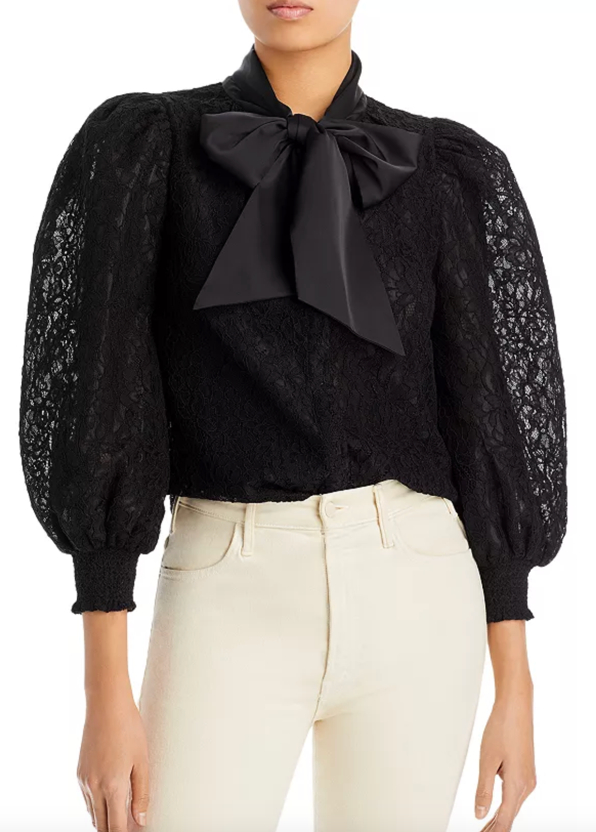 Alice and Olivia Brentley Lace Tie Neck Blouse with Bow size XL