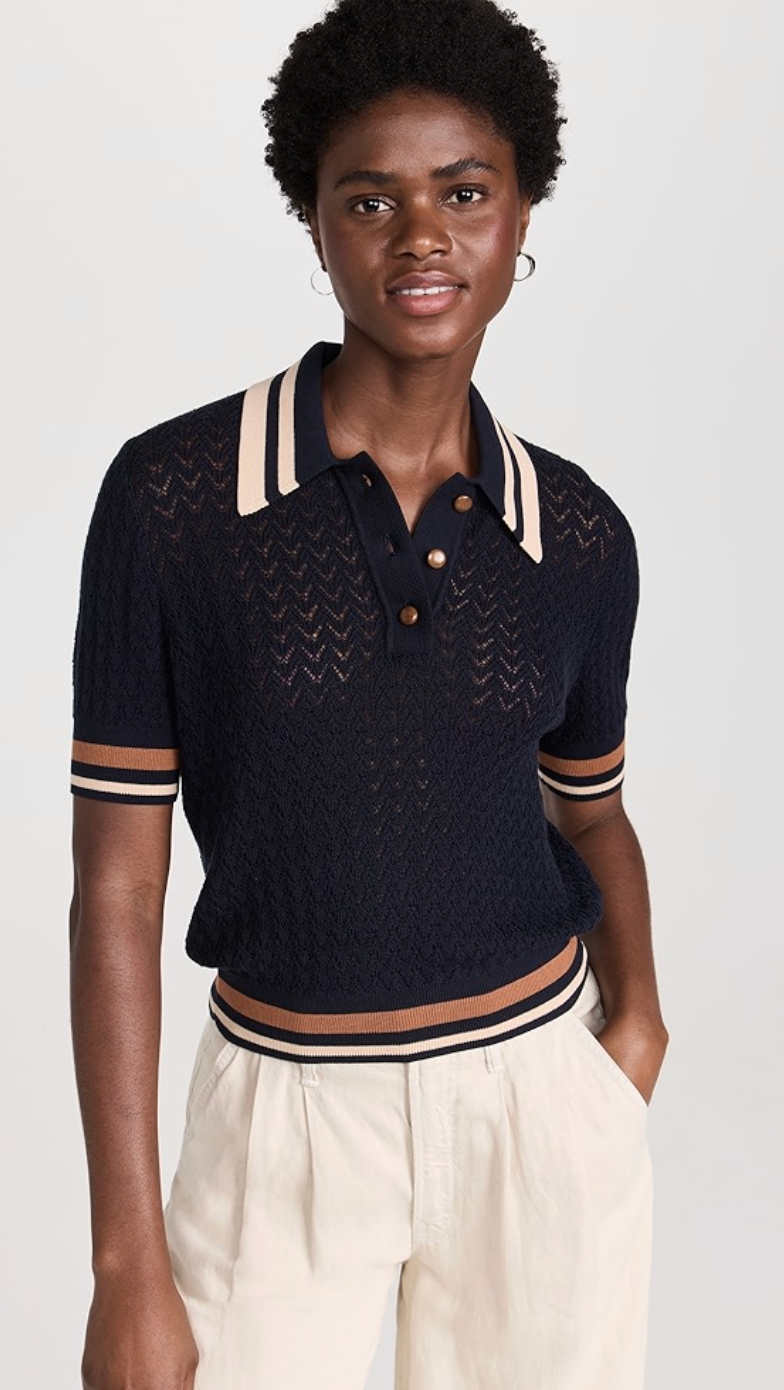 Tory Burch Cotton Pointelle Polo Top size XL