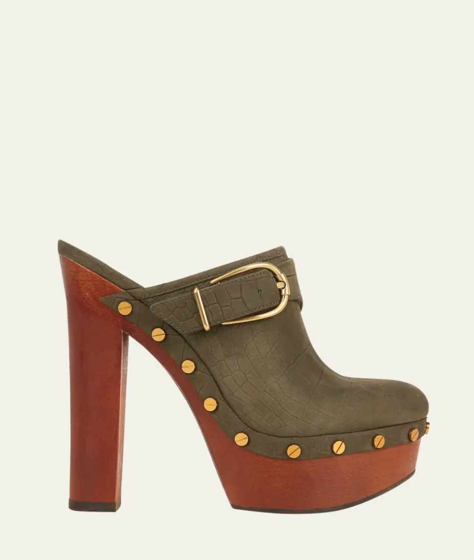 Veronica Beard Alek Croco Heeled Buckle Clogs size 7.5