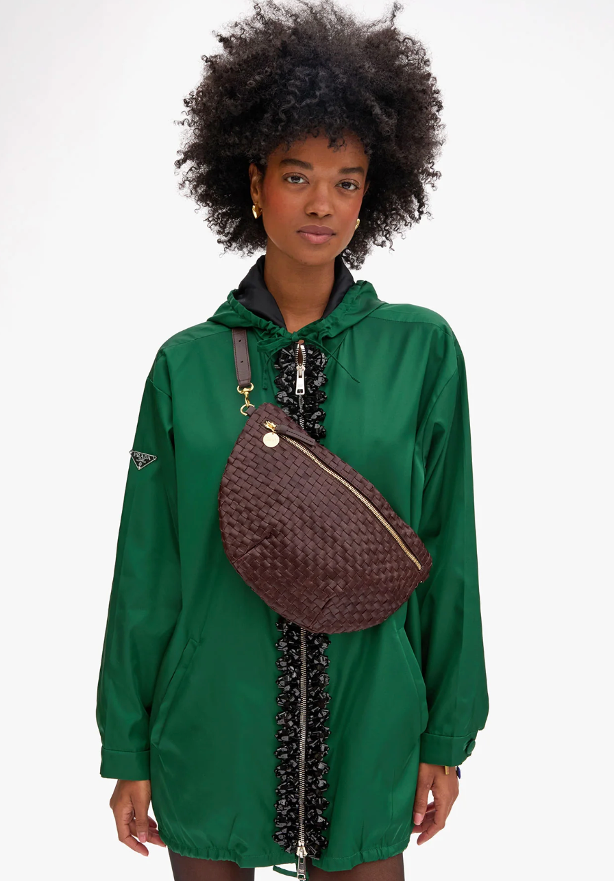 Clare V Grande Fanny in Tobacco Woven Check