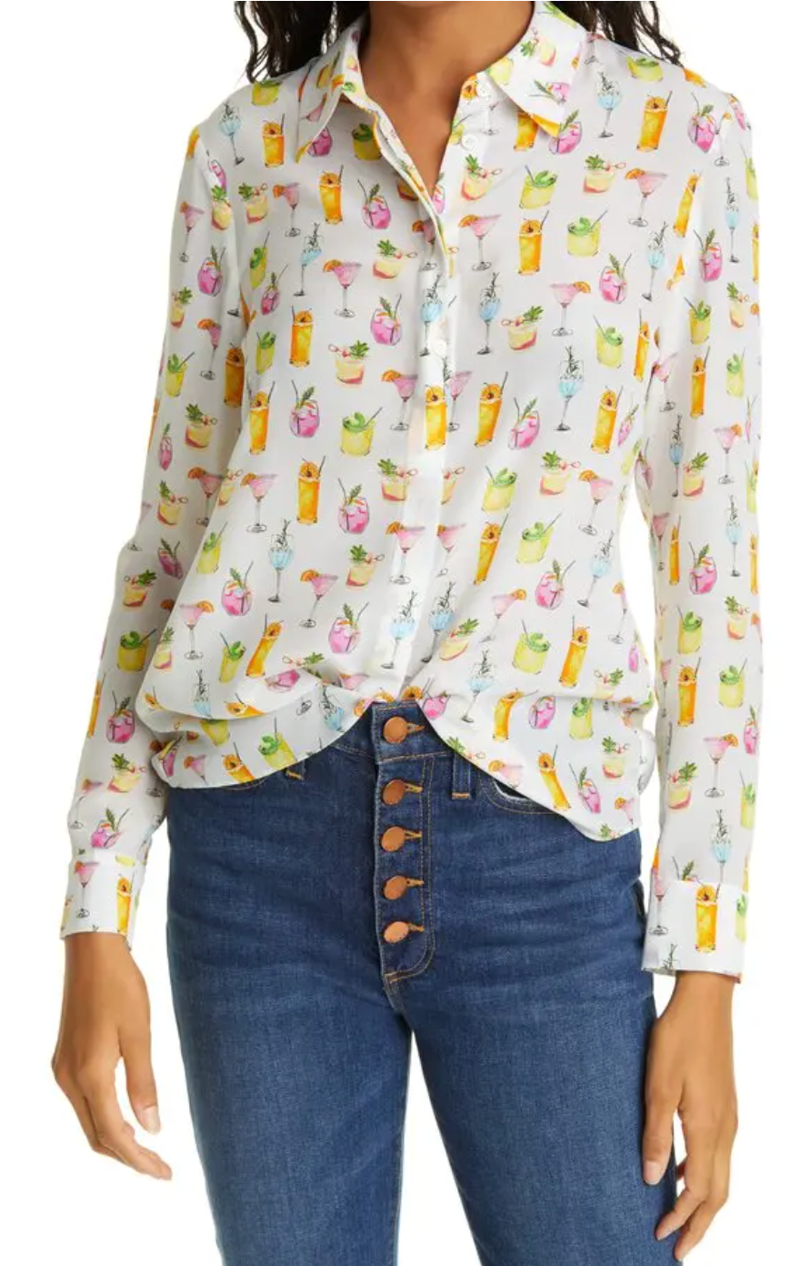 Alice and Olivia Willa Cocktail Print Silk Blouse size M
