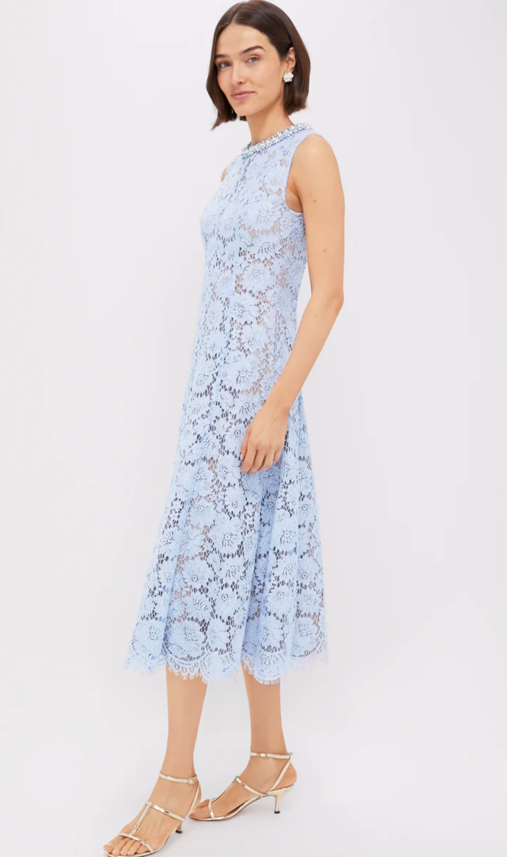 Self Portrait Blue Fine Lace Pearl Midi Dress size US 2