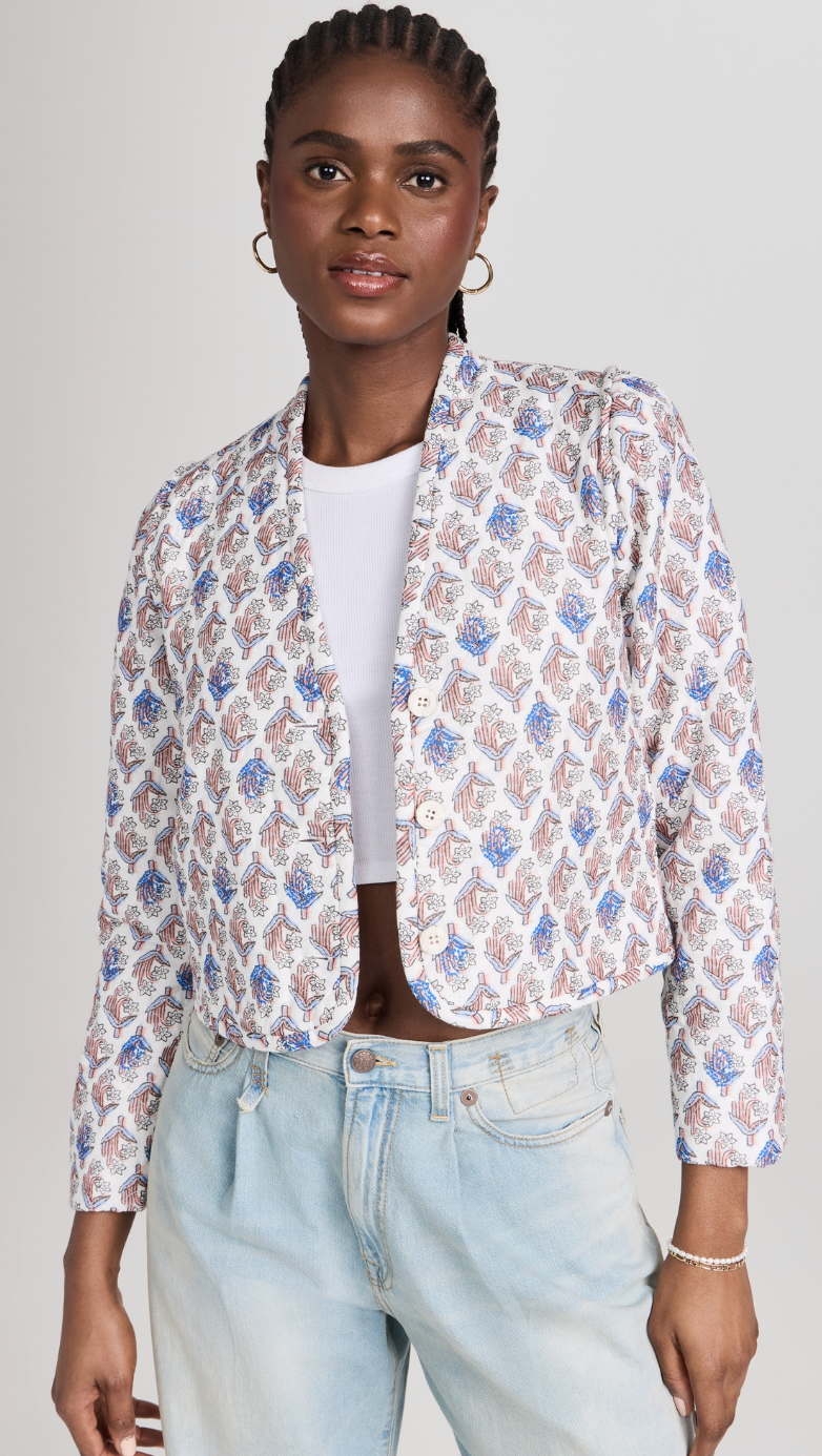 Xirena Ani Quilted Cropped Jacket In Floral Navy Posey size S