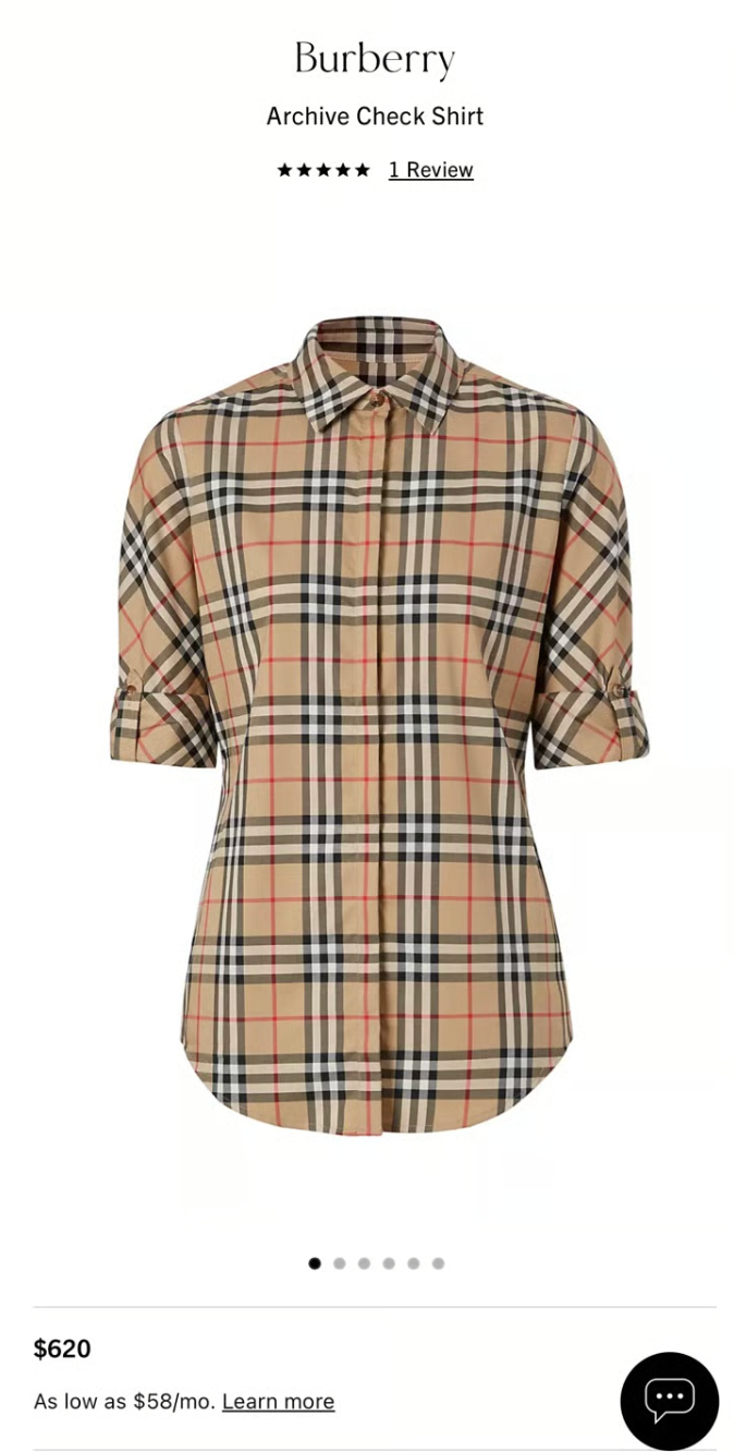 Burberry Vintage Check Stretch Cotton Twill Shirt size 4