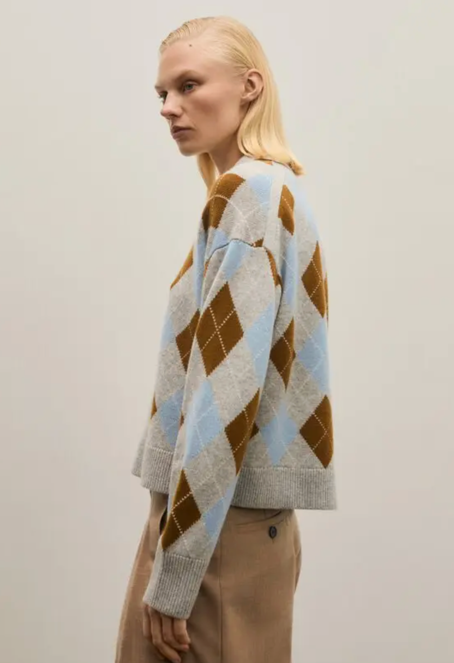 Me+Em Merino Cashmere Argyle Polo Sweater size L