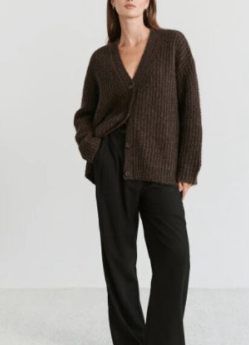 Jenni Kayne Cocoon Cardigan Cocoa Brown Oversized Ribbed Knit size L