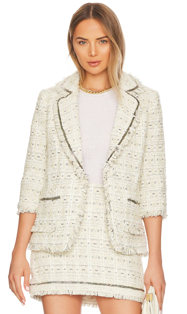 Cinq a Sept Metallic Beaded Tweed Maddie Blazer size 8
