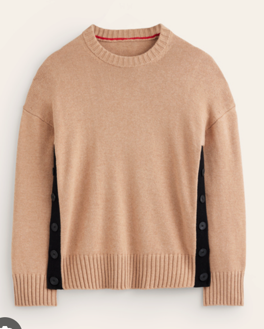 Boden Zia Button Side Jumper Sweater Camel Melange size L