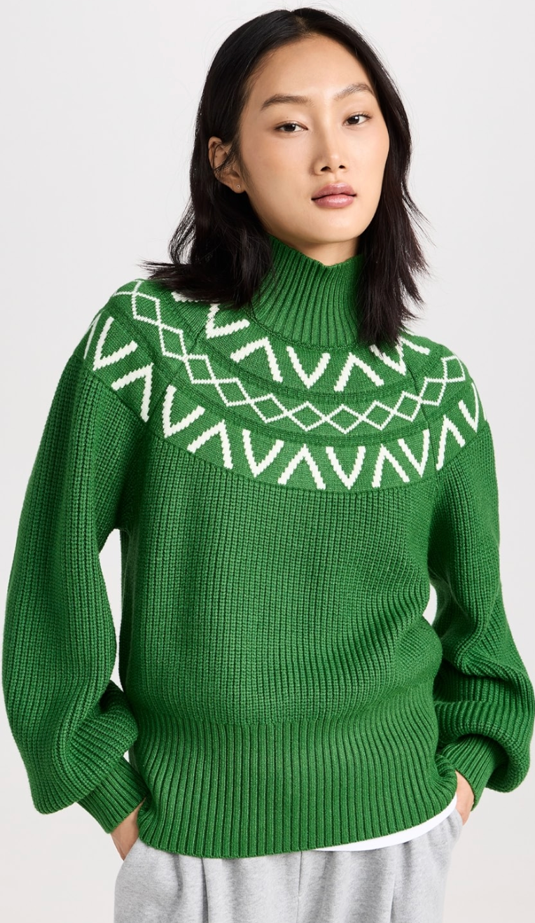 Varley Marcie Fair Isle Yoke Knit Pullover S