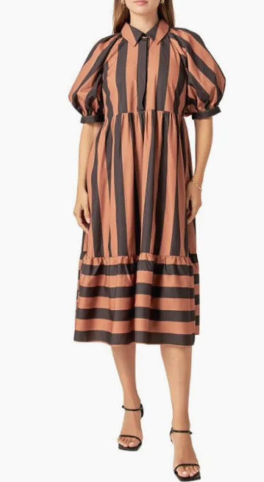 English Factory Bold Stripe Puff Elbow Sleeve Shirtdress size S