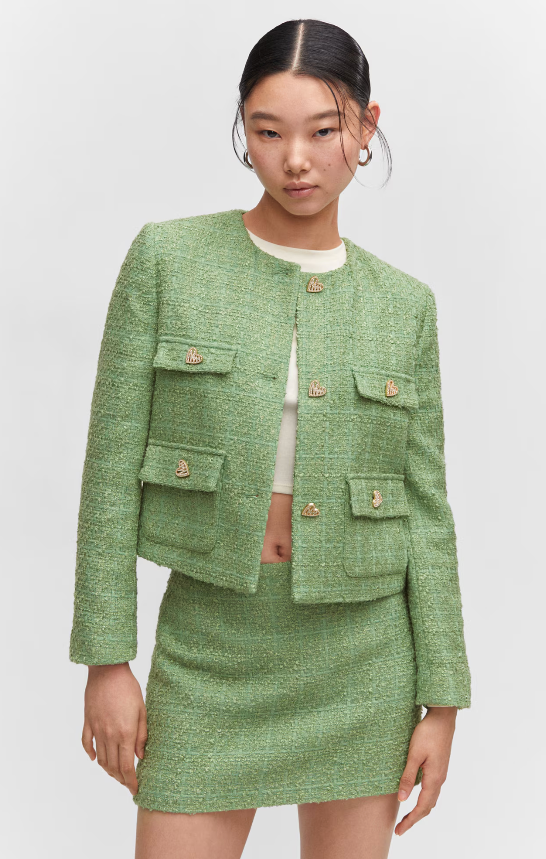 Mango Tweed Jacket with Jeweled Buttons size