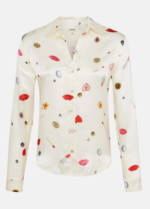 L'Agence Tyler Silk Champagne Heart Jewel Blouse size XS