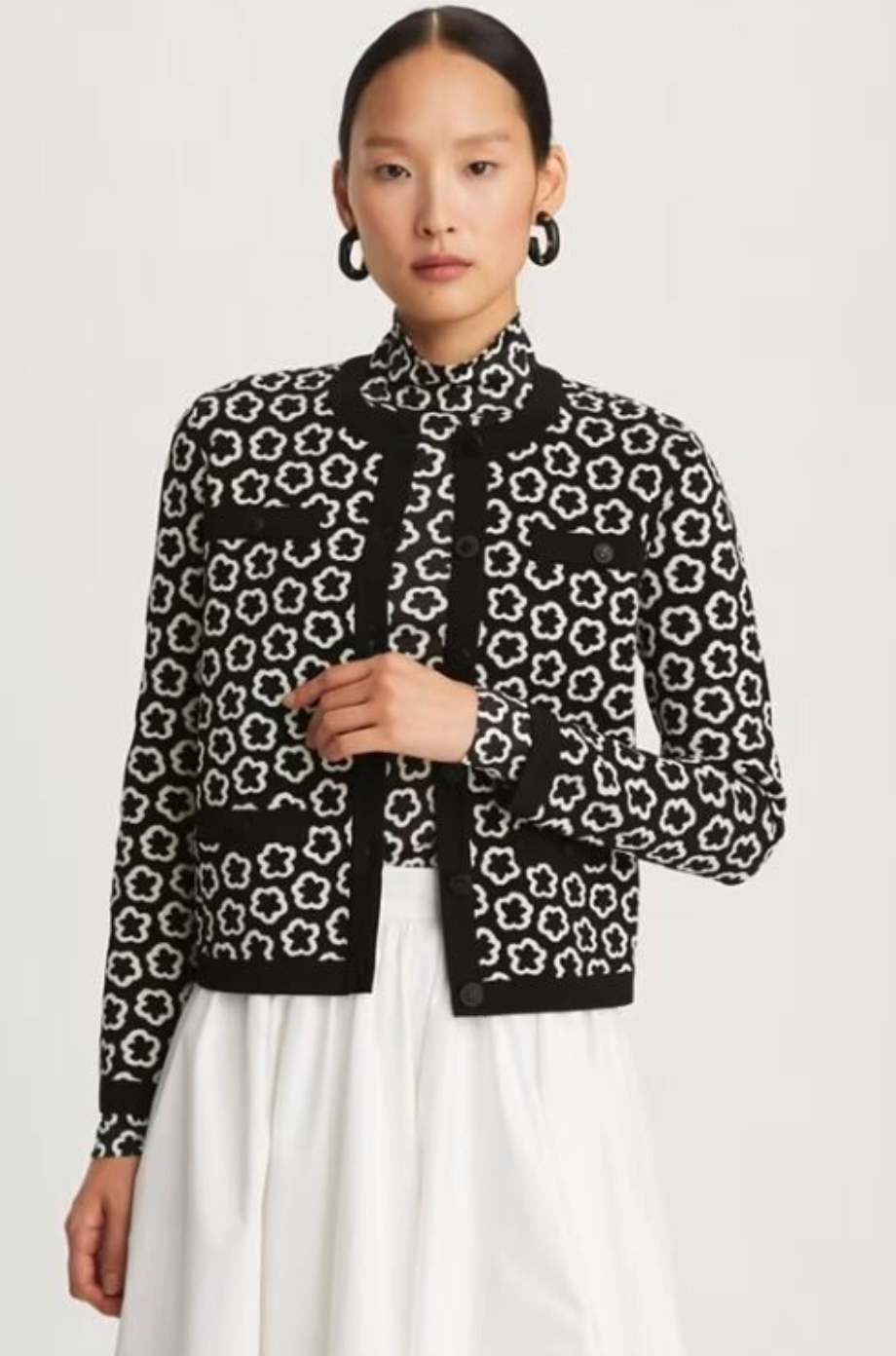 Tory Burch Kendra Floral Jacquard Button-Down Cardigan size L