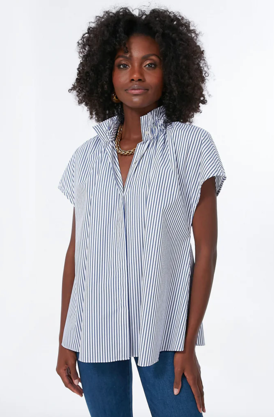 Pomander Place Blue Stripe Rae Blouse size M