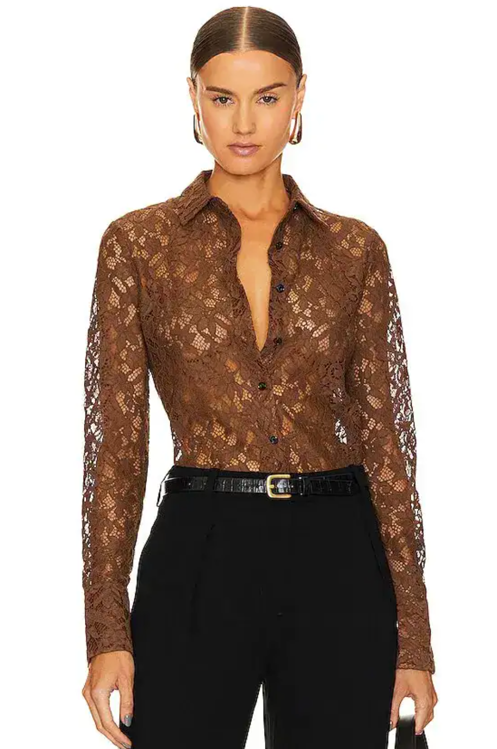 Rag & Bone Yvette Lace Shirt In Brown In Mocha size 4