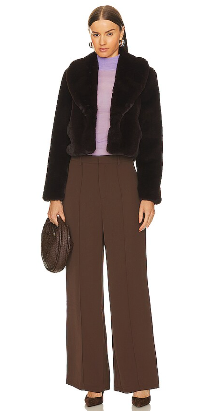 L'Agence Davy Crop Faux Fur Coat Fuchsia size 6
