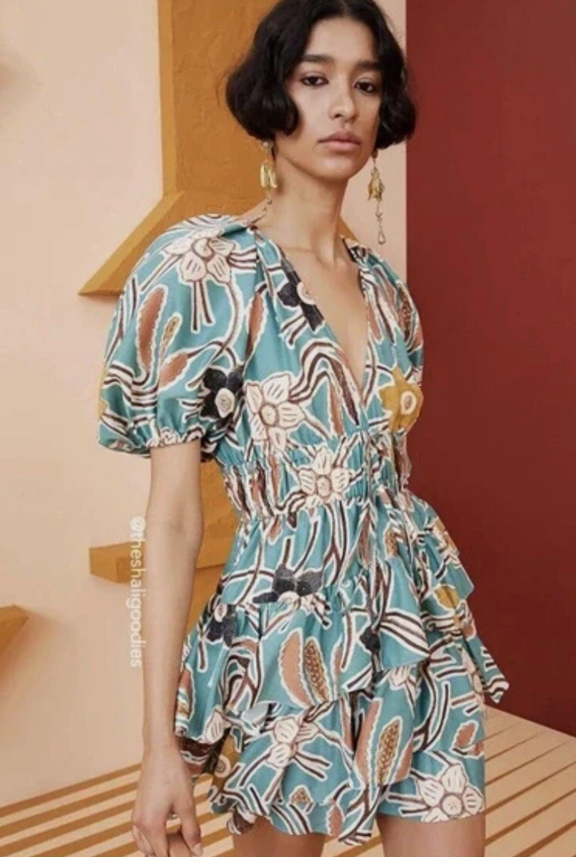Ulla Johnson Farah Silk Dress Turquoise size 4