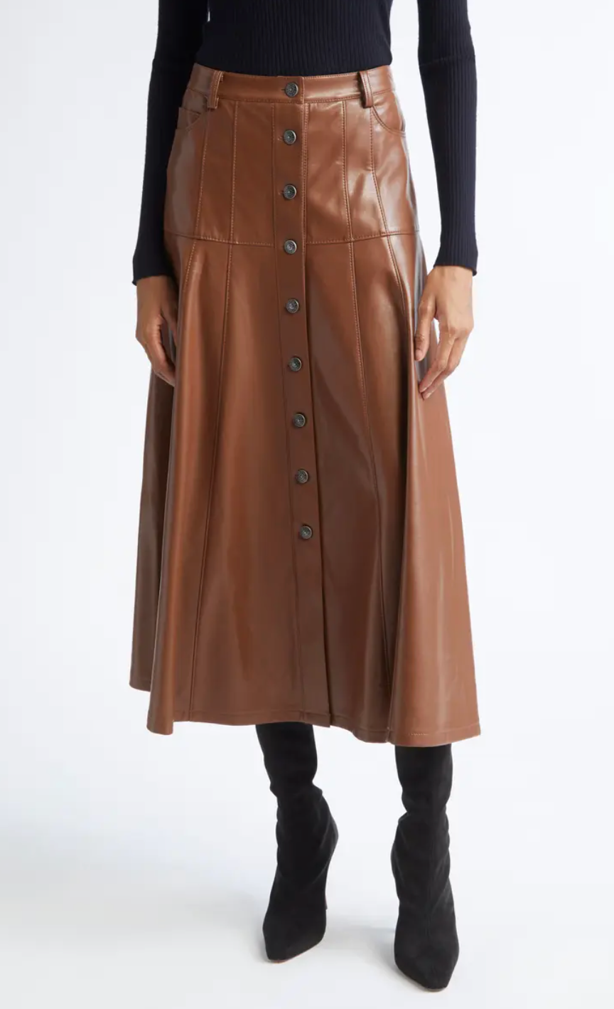 Cinq a Sept Veena Vegan Leather Midi Skirt size 4